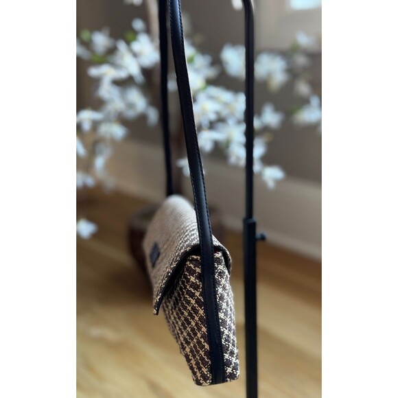 City DKNY Womens Woven Tweed Baguette Purse Black/Brown Small Shoulder Bag  Y2K - Picture 2 of 7